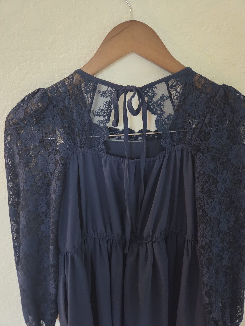 Girls XL Navy Blue Lace Overlay Dress Long Sleeve Tiered Ruffle Hem Whimsigoth - Picture 13 of 16